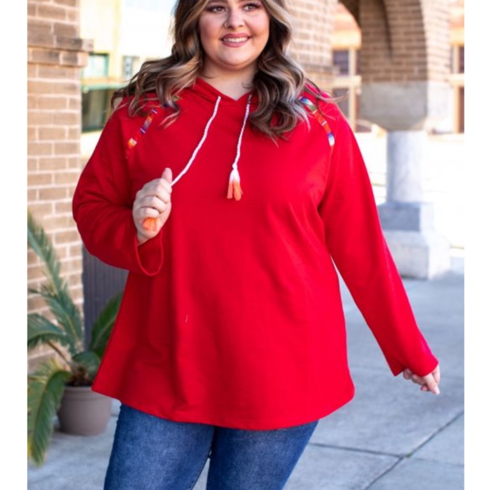 Plus Size Hoodie with Serape Trim Accent
